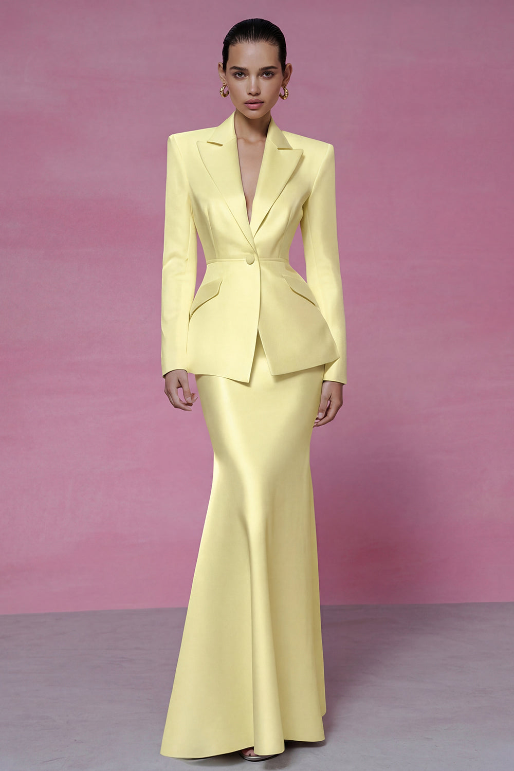 Ivory 2 Piece Satin Peak Lapel Mermaid Business Suits