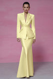 Ivory 2 Piece Satin Peak Lapel Mermaid Business Suits