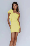 White Sheath Satin One Shoulder Short Graduation Dress with Bow