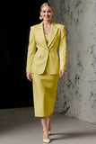Ivory 2 Piece Pencil Satin Peak Lapel Midi Business Suits