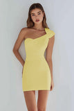 Ivory Satin One Shoulder Short Tight Graduation Dress
