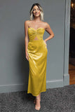 Dark Navy Sweetheart Sheath Satin Long Formal Dress