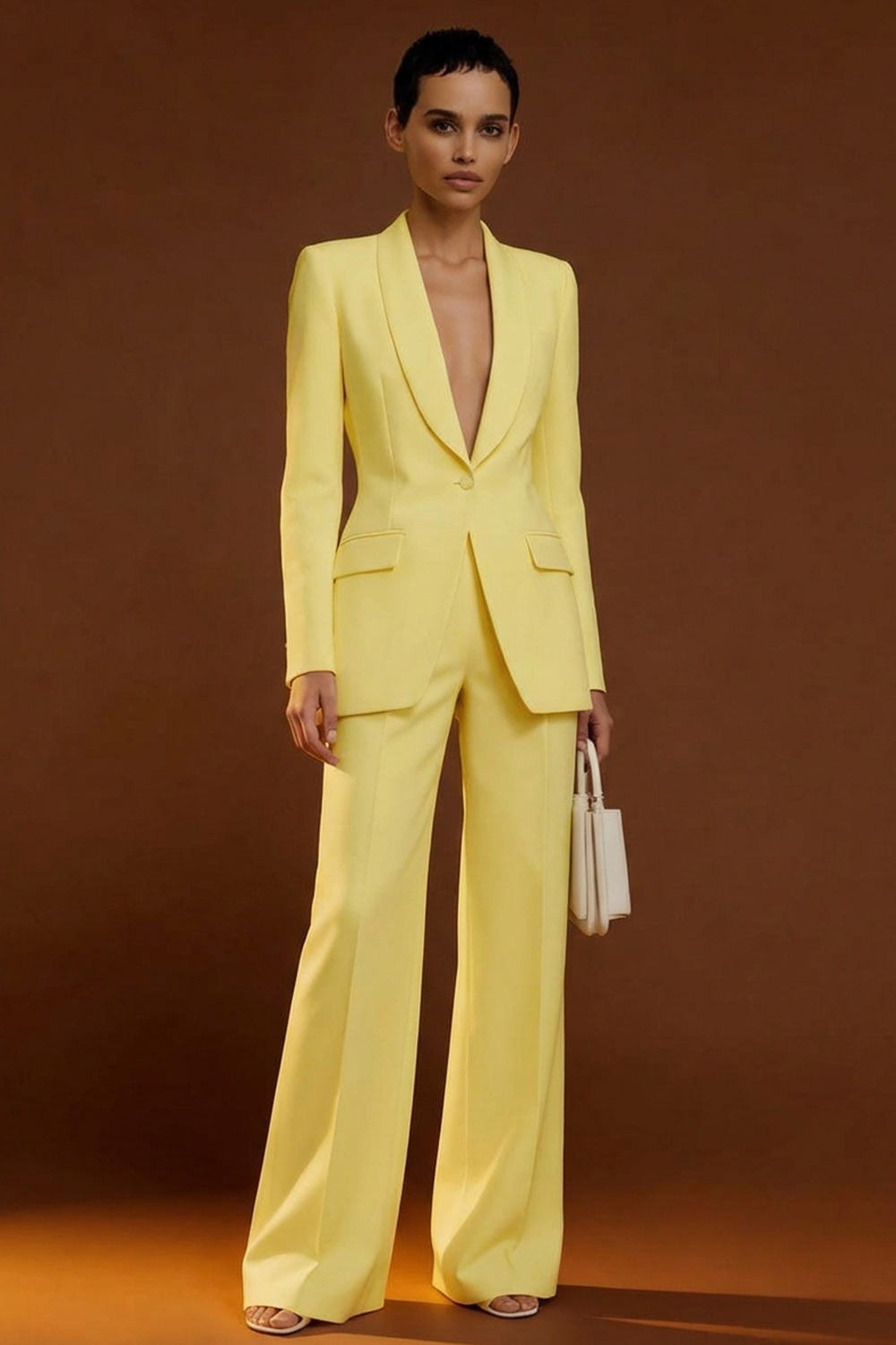 2 Piece Ivory Satin One Button Single Breasted Shawl Lapel Business Suits