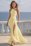 Ivory Ruched One Shoulder Beach Maxi Engagement Dress with Slit