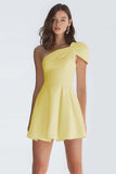 Simple Ivory Satin One Shoulder Short A-Line Graduation Dress