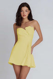 Ivory Strapless Satin Ruched Short A-Line Graduation Dress