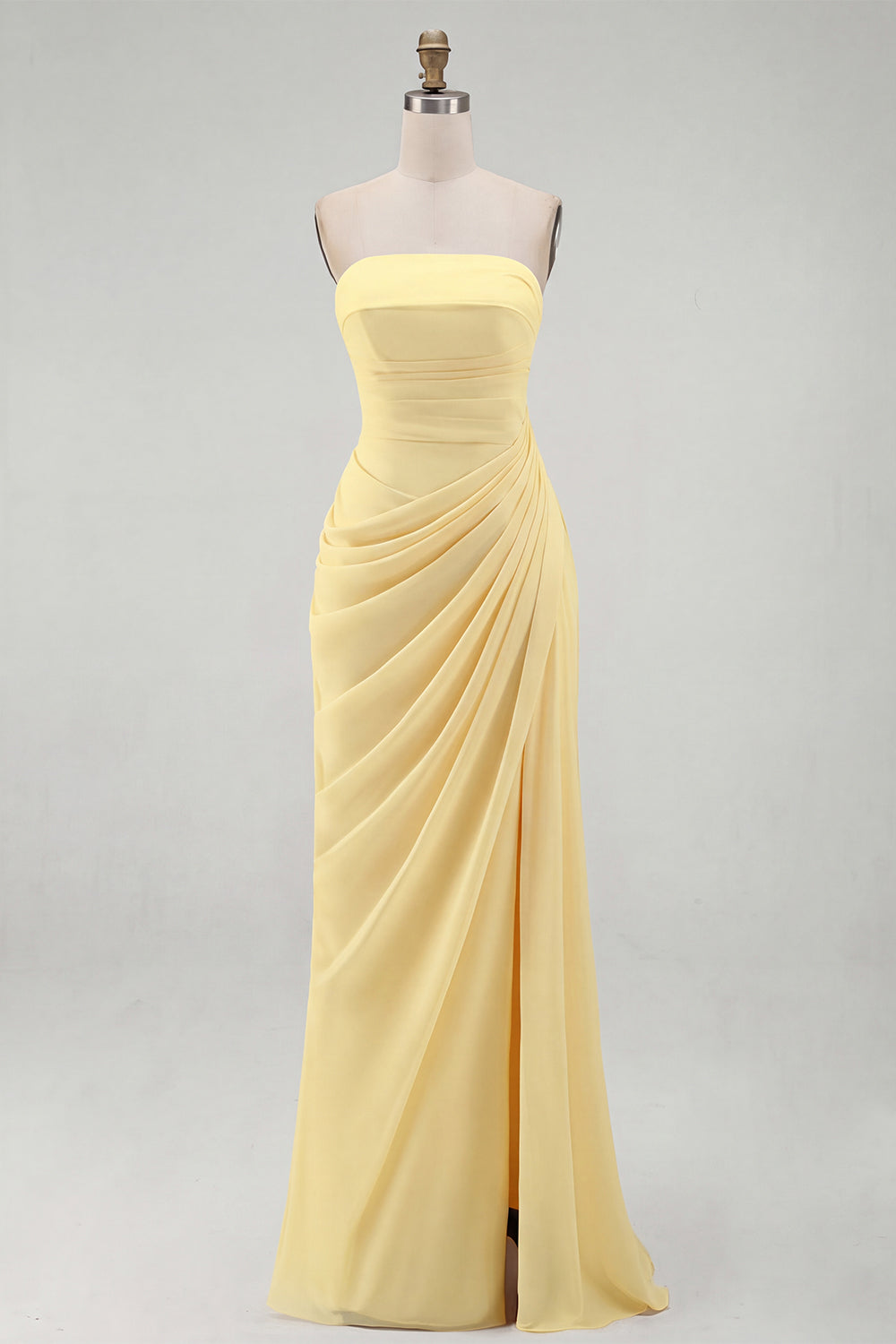 Light Pink Sheath Ruched Long Prom Dress with Slit