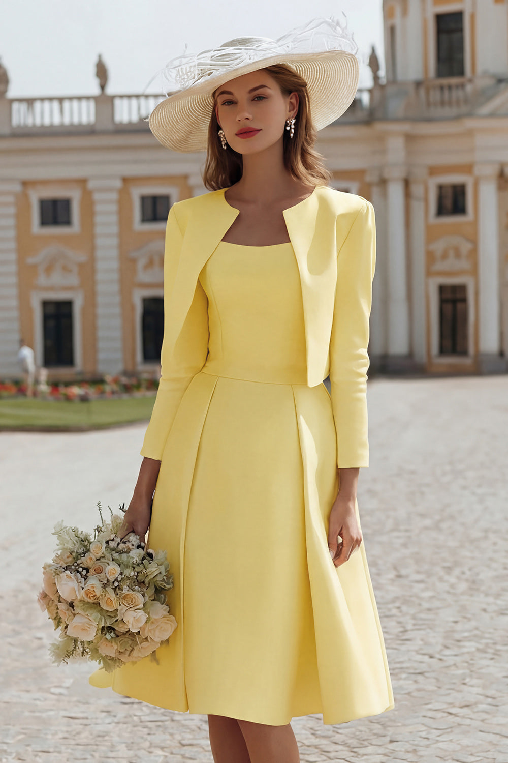 Zapakasa Women Ivory 2 Piece Midi Wedding Dress with Jacket Satin A Line Boat Neck Ruched Bridal Shower Dress with Sleeves Zapakasa Women Ivory 2 Piece Midi Wedding Dress with Jacket Satin A Line Boat Neck Ruched Bridal Shower Dress with Sleeves