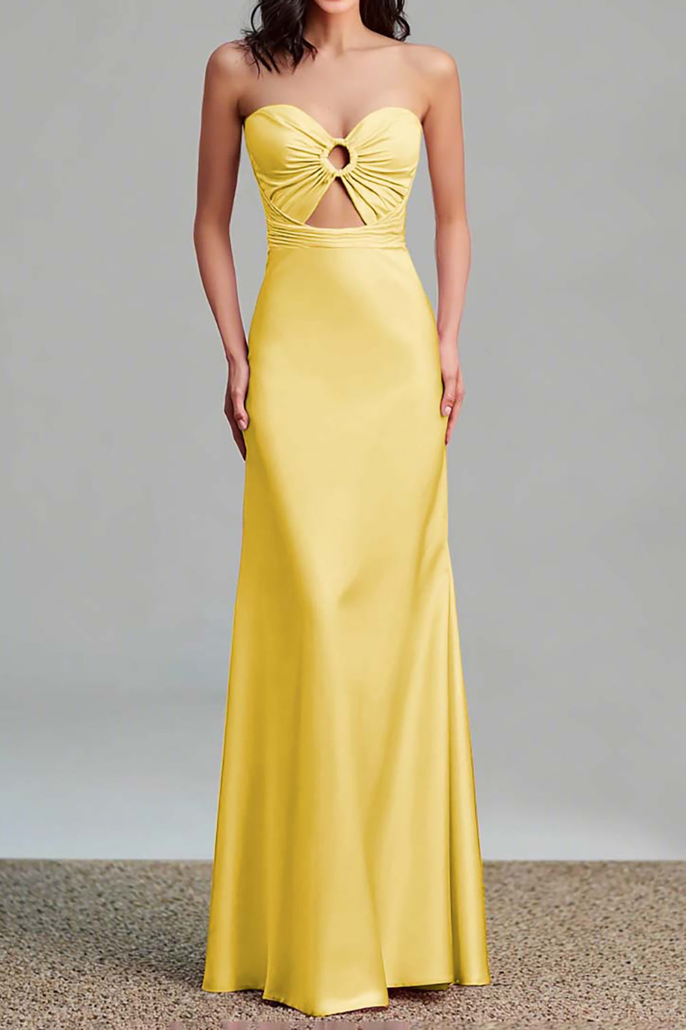 Pink Strapless Keyhole Long Satin Bridesmaid Dress
