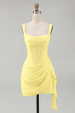 Ivory Ruched Thick Straps Short Corset Graduation Dress with Ruffles