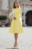 Ivory Satin Short A Line Wedding Dress with Sleeves