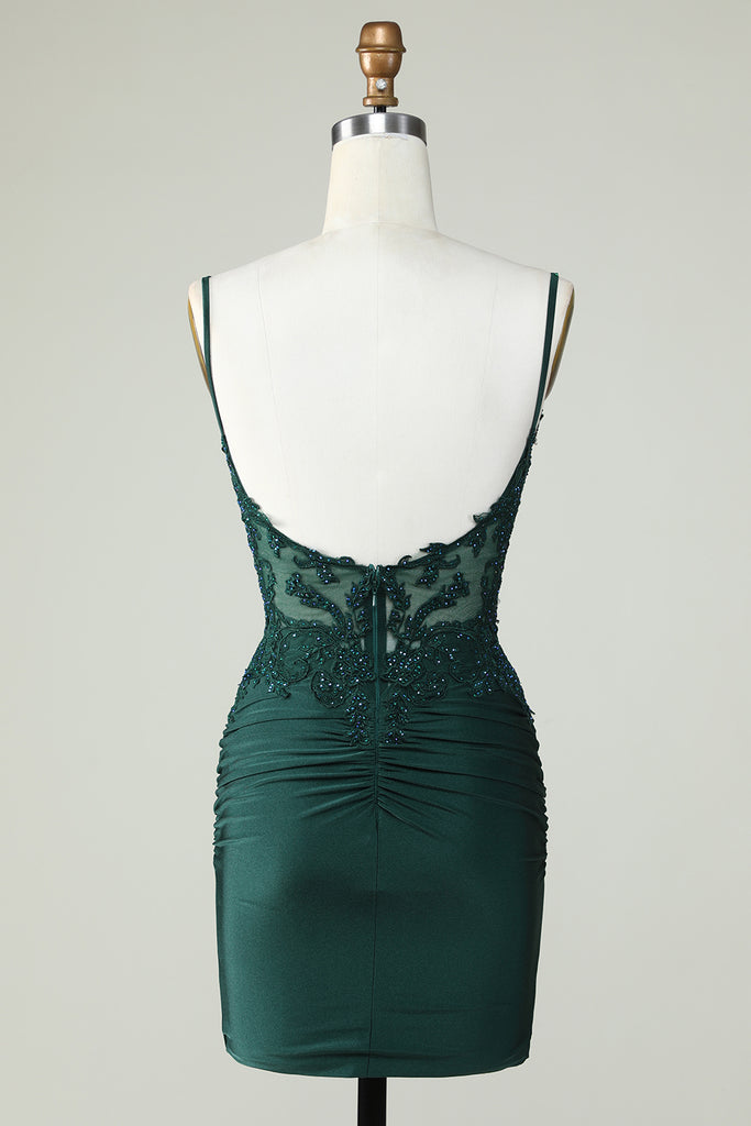 Spaghetti Straps Dark Green Velvet Short Party Dress