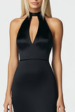 Black Satin Mermaid Keyhole High-Neck Long Formal Dress