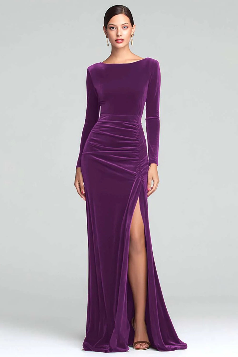 Zapakasa Women Burgundy Velvet Long Sleeves Holiday Party Dress Mermaid Boat Neck Ruched Formal Dress Zapakasa Women Burgundy Velvet Long Sleeves Holiday Party Dress Mermaid Boat Neck Ruched Formal Dress
