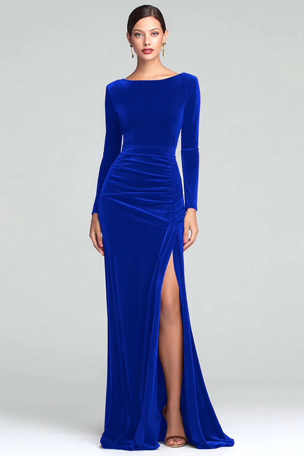 Zapaka Women Burgundy Velvet Long Formal Dress with Sleeves Boat Neck Sheath Holiday Party Dress with Slit, Burgundy / US26W Zapaka Women Burgundy Velvet Long Formal Dress with Sleeves Boat Neck Sheath Holiday Party Dress with Slit, Burgundy / US26W