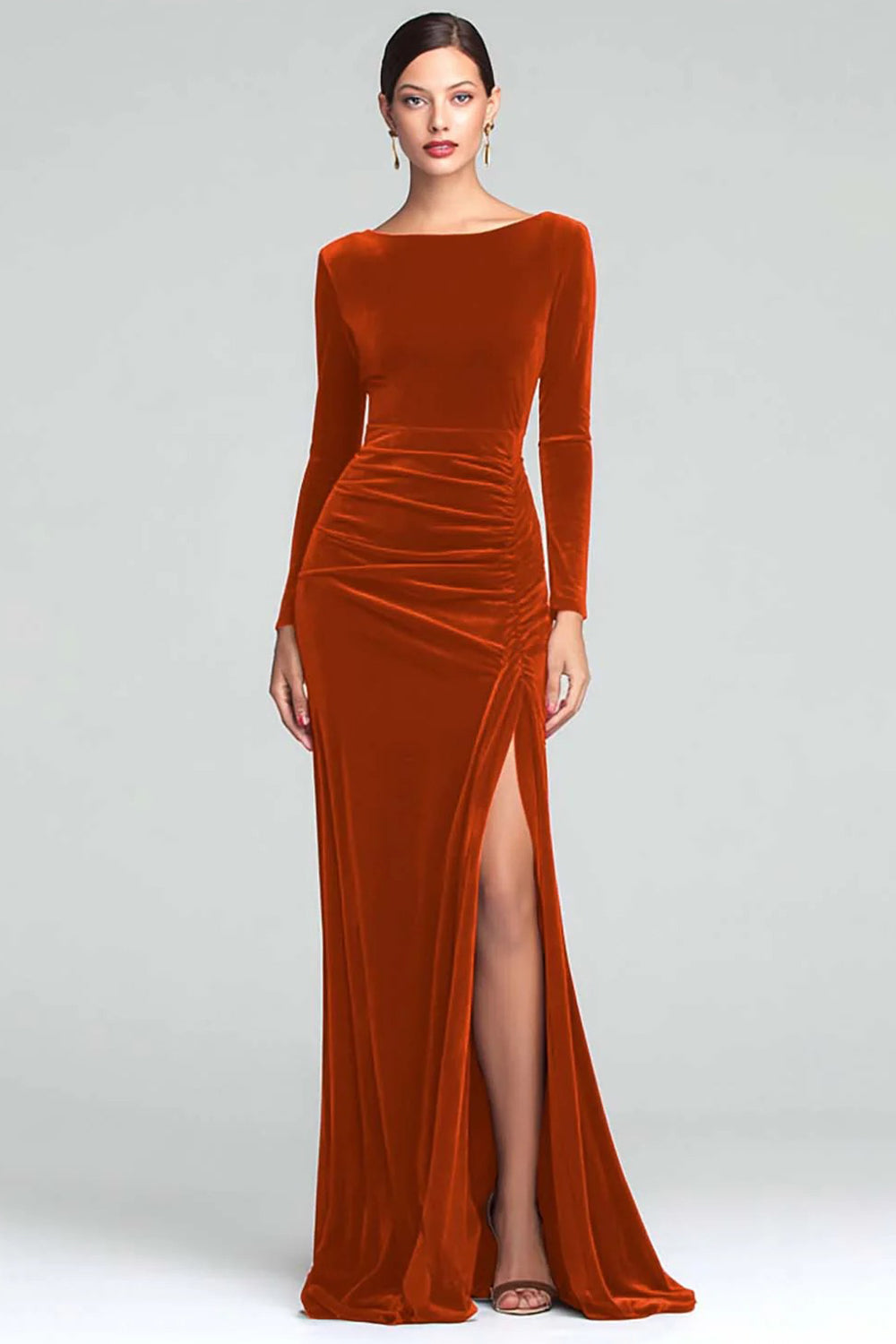 Zapaka Women Burgundy Velvet Long Formal Dress with Sleeves Boat Neck Sheath Holiday Party Dress with Slit, Burgundy / US4 Zapaka Women Burgundy Velvet Long Formal Dress with Sleeves Boat Neck Sheath Holiday Party Dress with Slit, Burgundy / US4