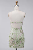 Sage Green Floral Tight Short Corset Halter Homecoming Dress