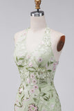 Sage Green Floral Tight Short Corset Halter Homecoming Dress