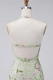Sage Green Floral Tight Short Corset Halter Homecoming Dress