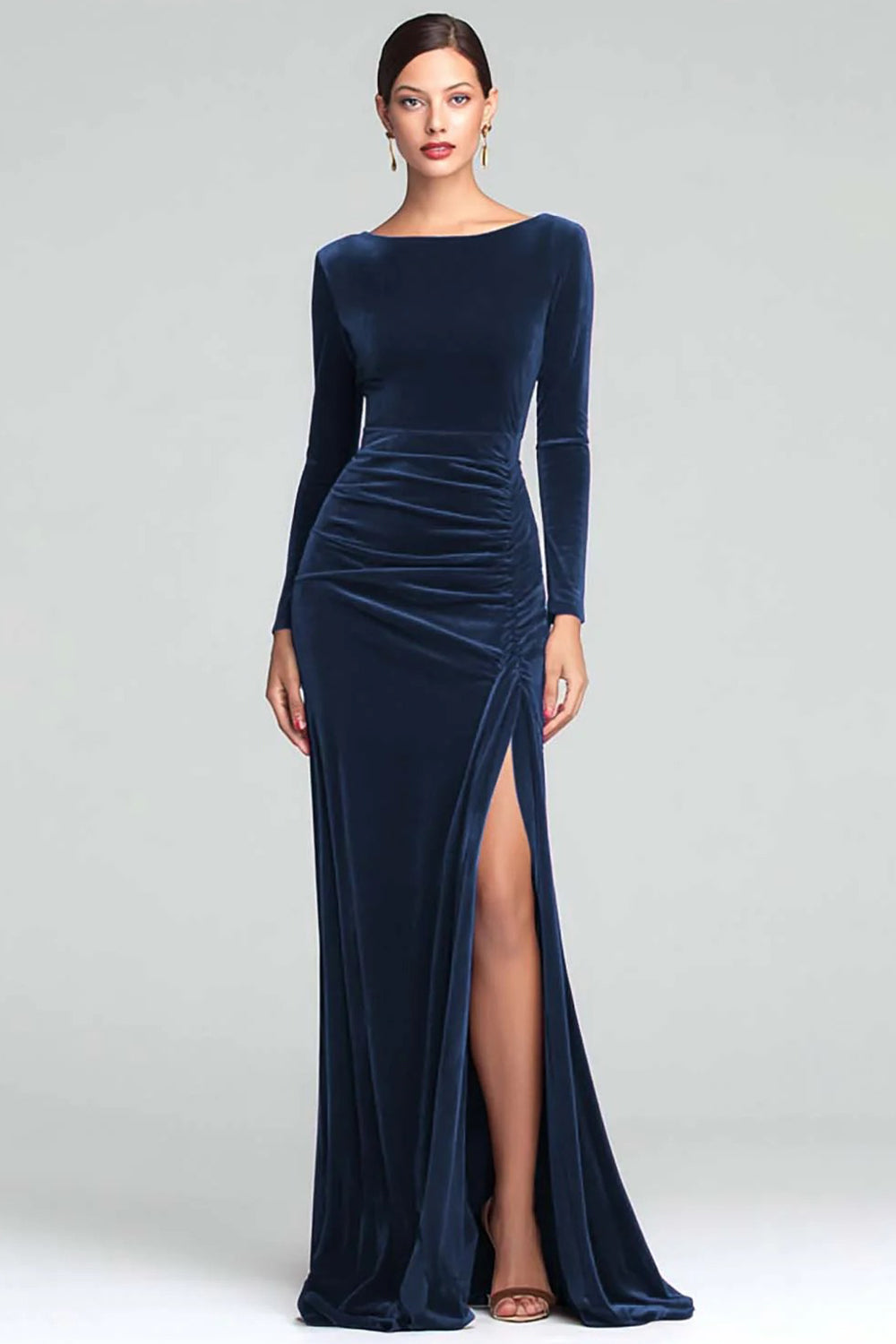 Zapakasa Women Burgundy Velvet Long Sleeves Holiday Party Dress Mermaid Boat Neck Ruched Formal Dress Zapakasa Women Burgundy Velvet Long Sleeves Holiday Party Dress Mermaid Boat Neck Ruched Formal Dress