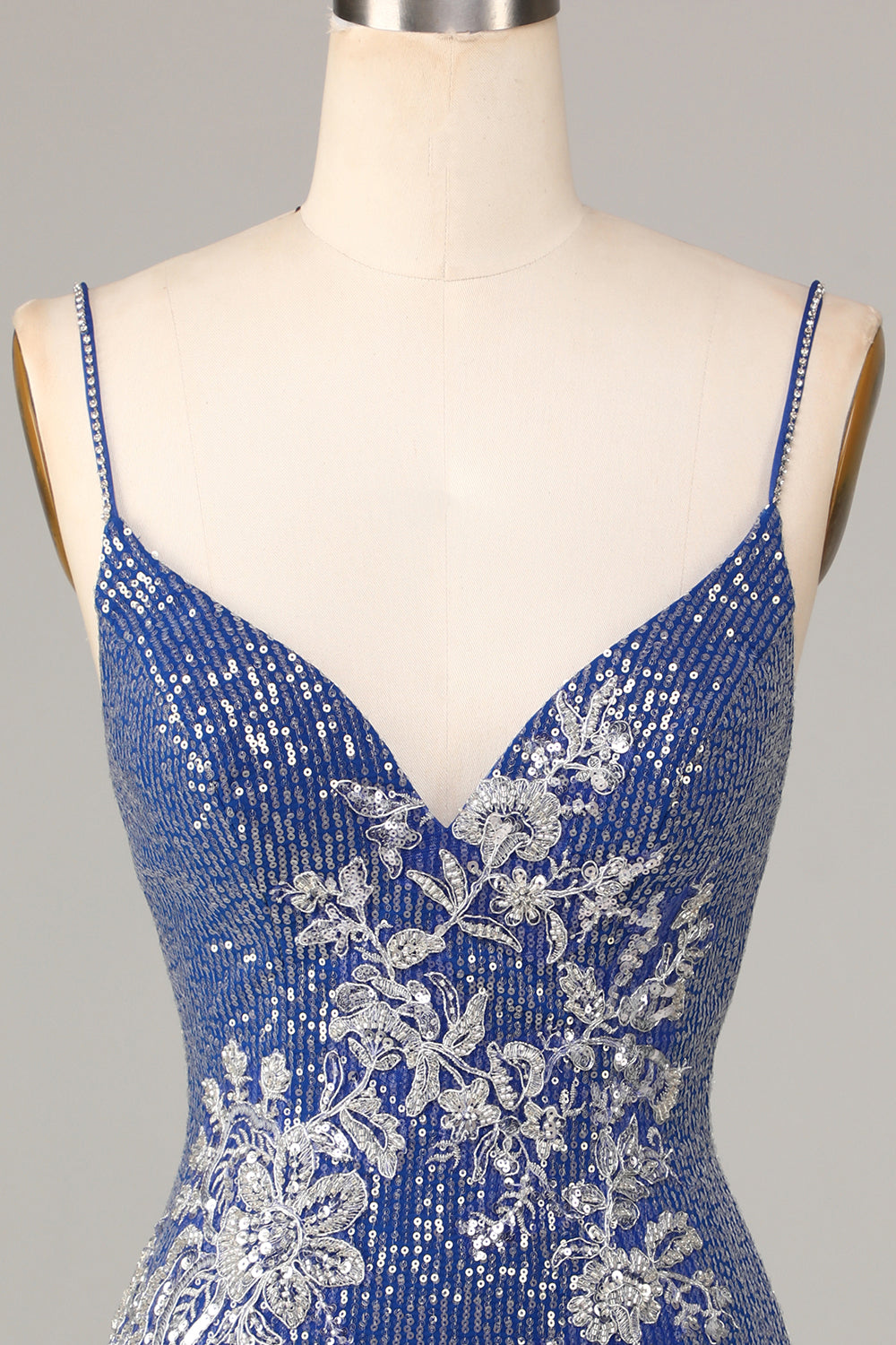 Dark Blue Bodycon Sparkly Embroidery Spaghetti Straps Homecoming Dress