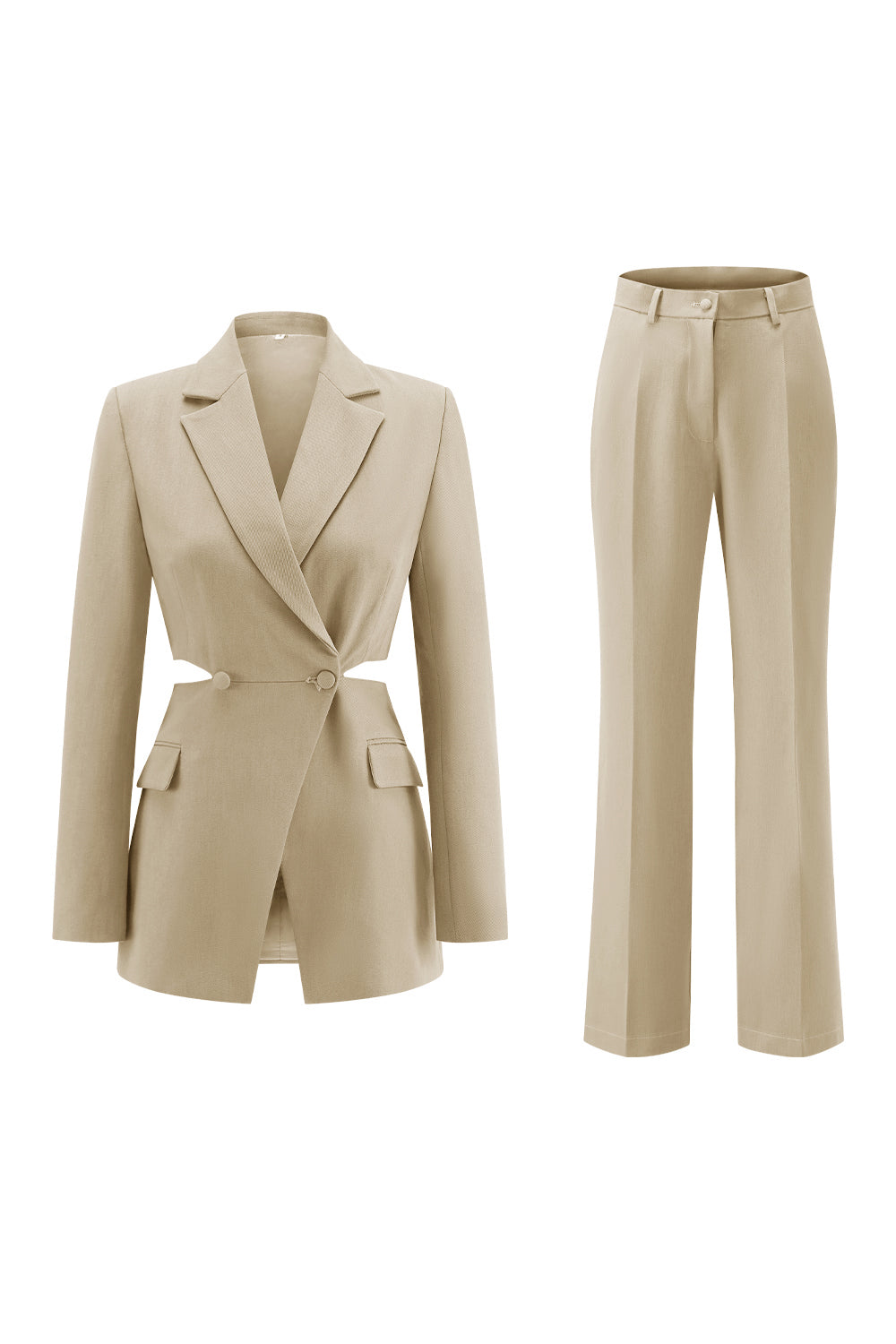 Grey Blue 2 Piece Cut Out Notched Lapel Women Prom Suits