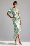 Green Sparkly Sequin Mermaid Asymmetrical Mother of the Bride Dress with Sleeve