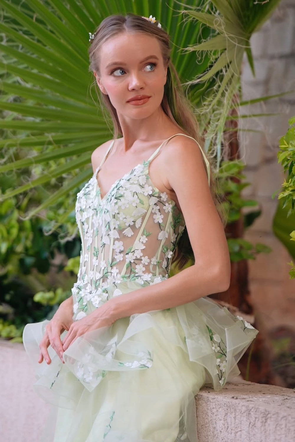 Light Green Corset A Line Short Homecoming Dress with 3D Flowers