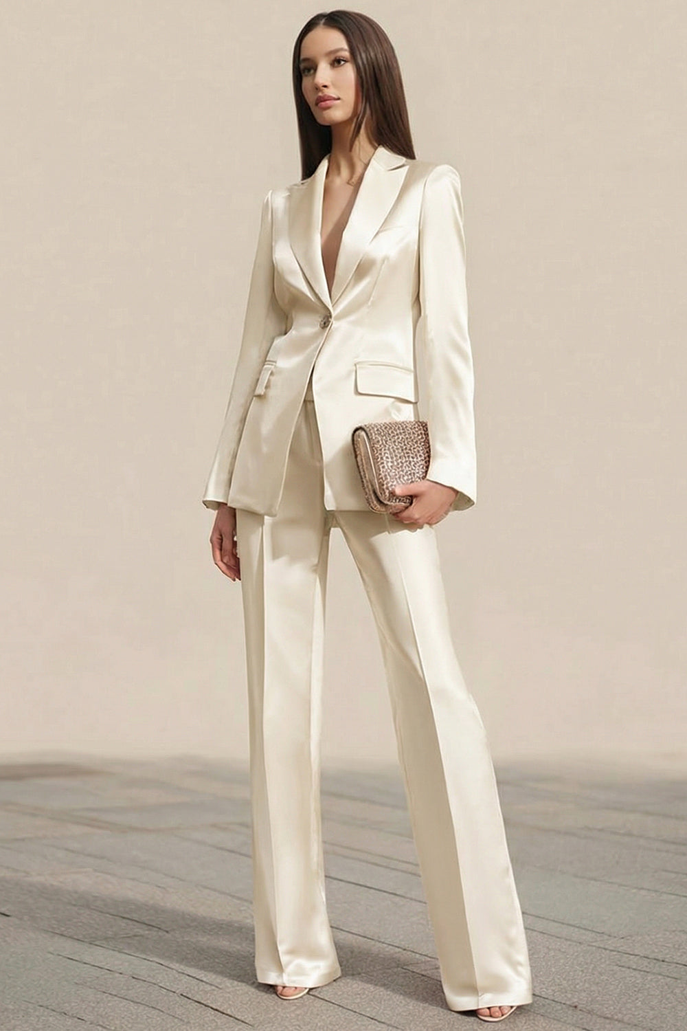 Dusty Rose 2 Piece Satin One Button Business Suits with Sleeves