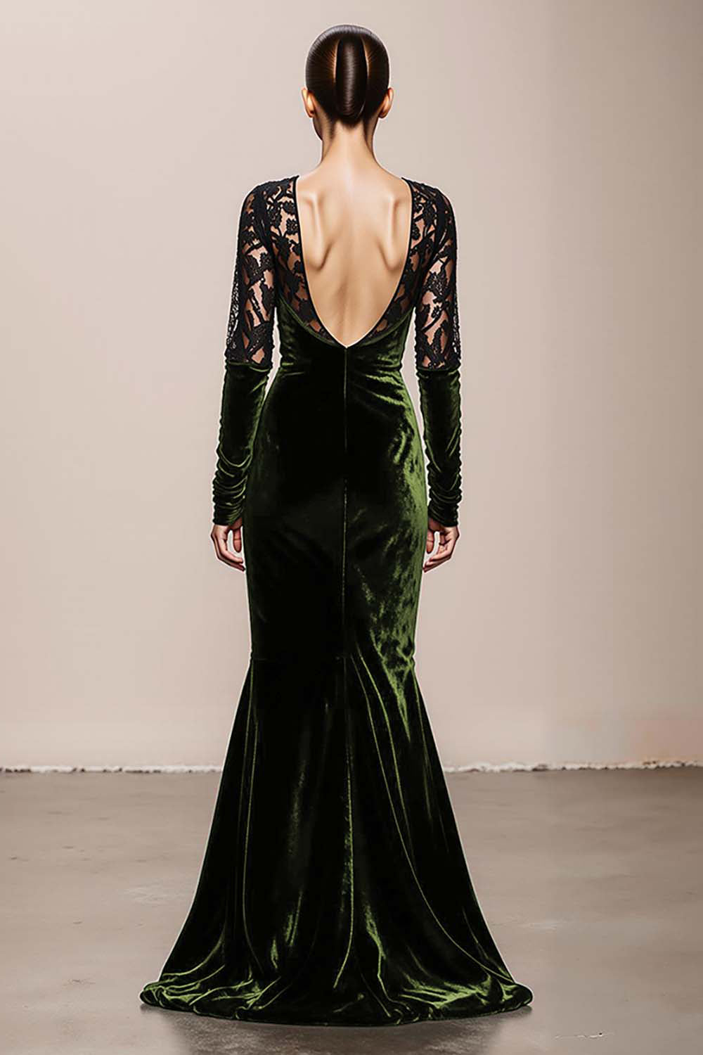 Zapakasa Women Dark Green Velvet Long Formal Dress with Lace V-Neck Mermaid Long Sleeves Holiday Party Dress Zapakasa Women Dark Green Velvet Long Formal Dress with Lace V-Neck Mermaid Long Sleeves Holiday Party Dress