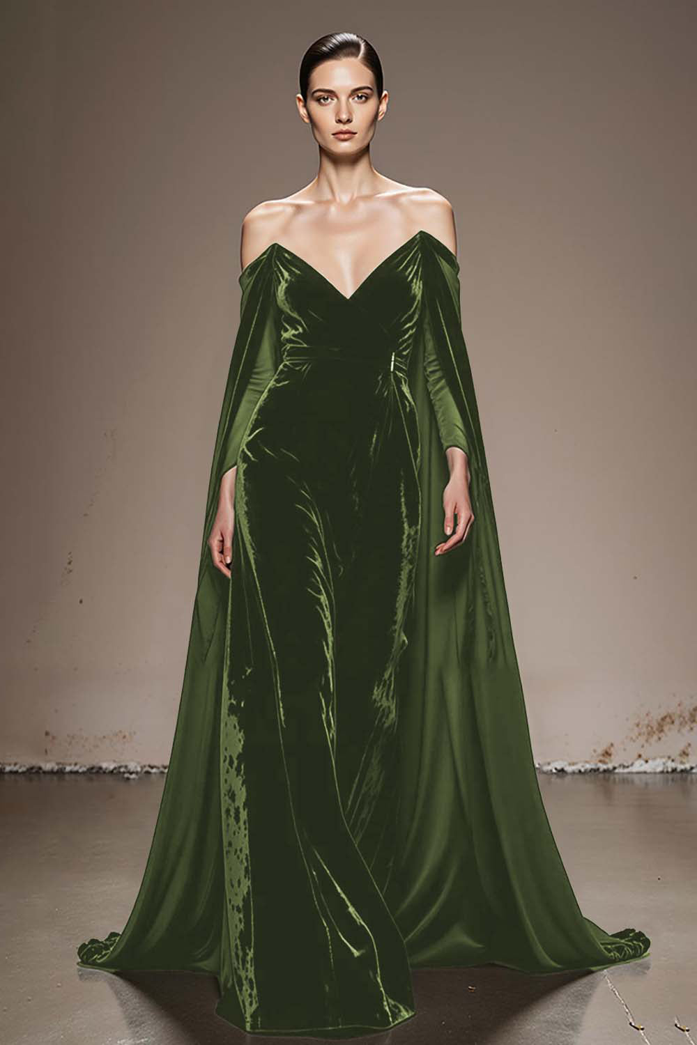 Black Off the Shoulder Velvet Long Formal Dress with Sleeves