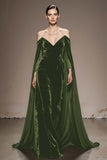 Black Off the Shoulder Velvet Long Formal Dress with Sleeves