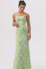 Sage Green Sheath Strapless Long Floral Wedding Guest Dress