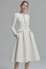 Ivory Tweed Long Sleeves A Line Midi Pageant Interview Dress with Pockets