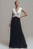 Chiffon Black and White Sheath V Neck Long Formal Dress