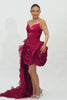 Burgundy Satin Tight Short Homecoming Dress with 3D Flower