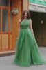 Dark Green A-Line One-Shoulder Long Prom Dresses With Long Sleeves