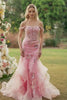 Sparkly Floral Green Mermaid Long Corset Prom Dress with Ruffles