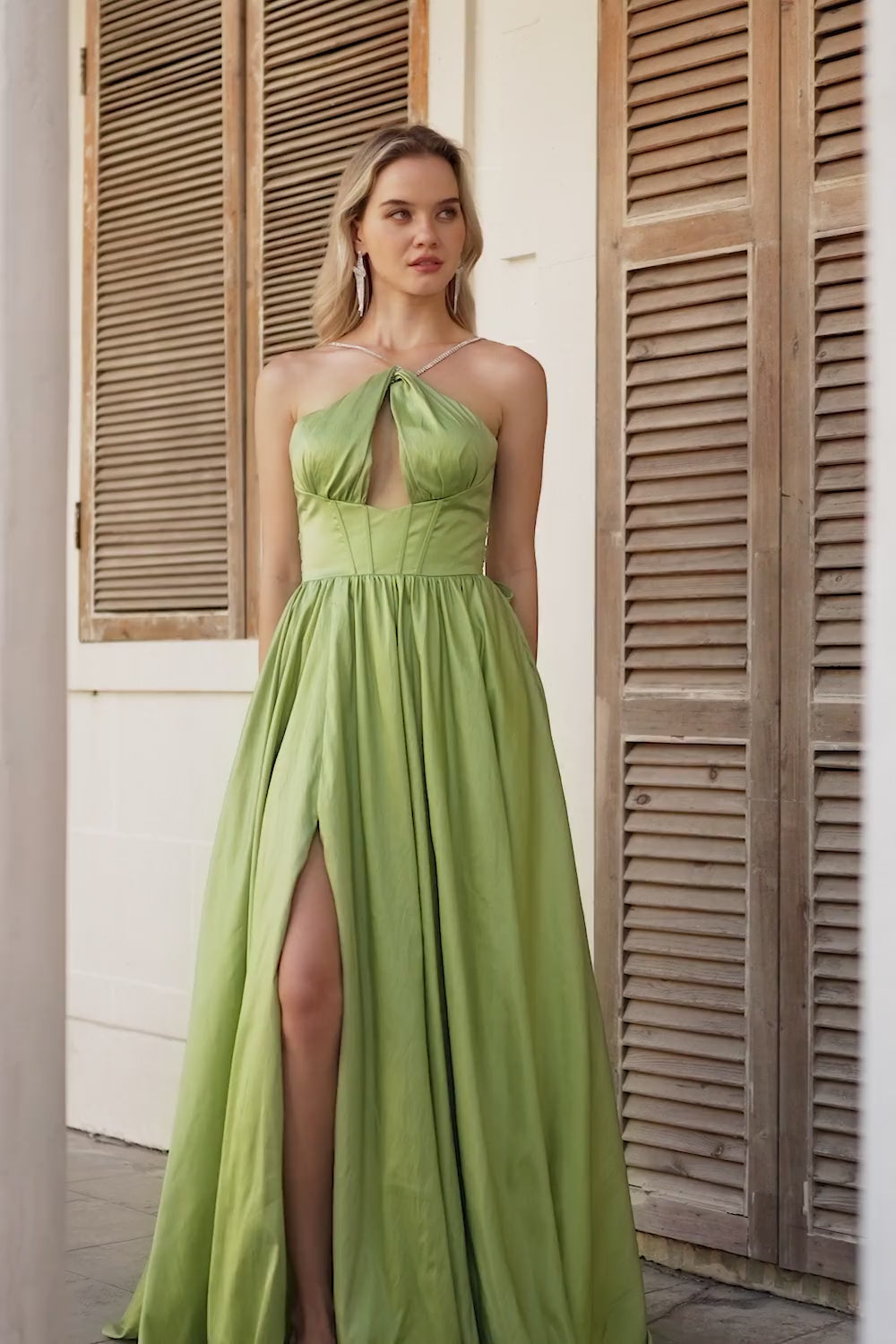 slim fit dress slacks Zapaka Women Sage Green Satin Long Prom Dress with Slit A Line Corset Keyhole Formal Dress with Cap Sleeves, Sage Green / AU6