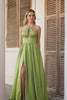 Sage Green A Line Satin Keyhole Long Corset Prom Dress with Slit