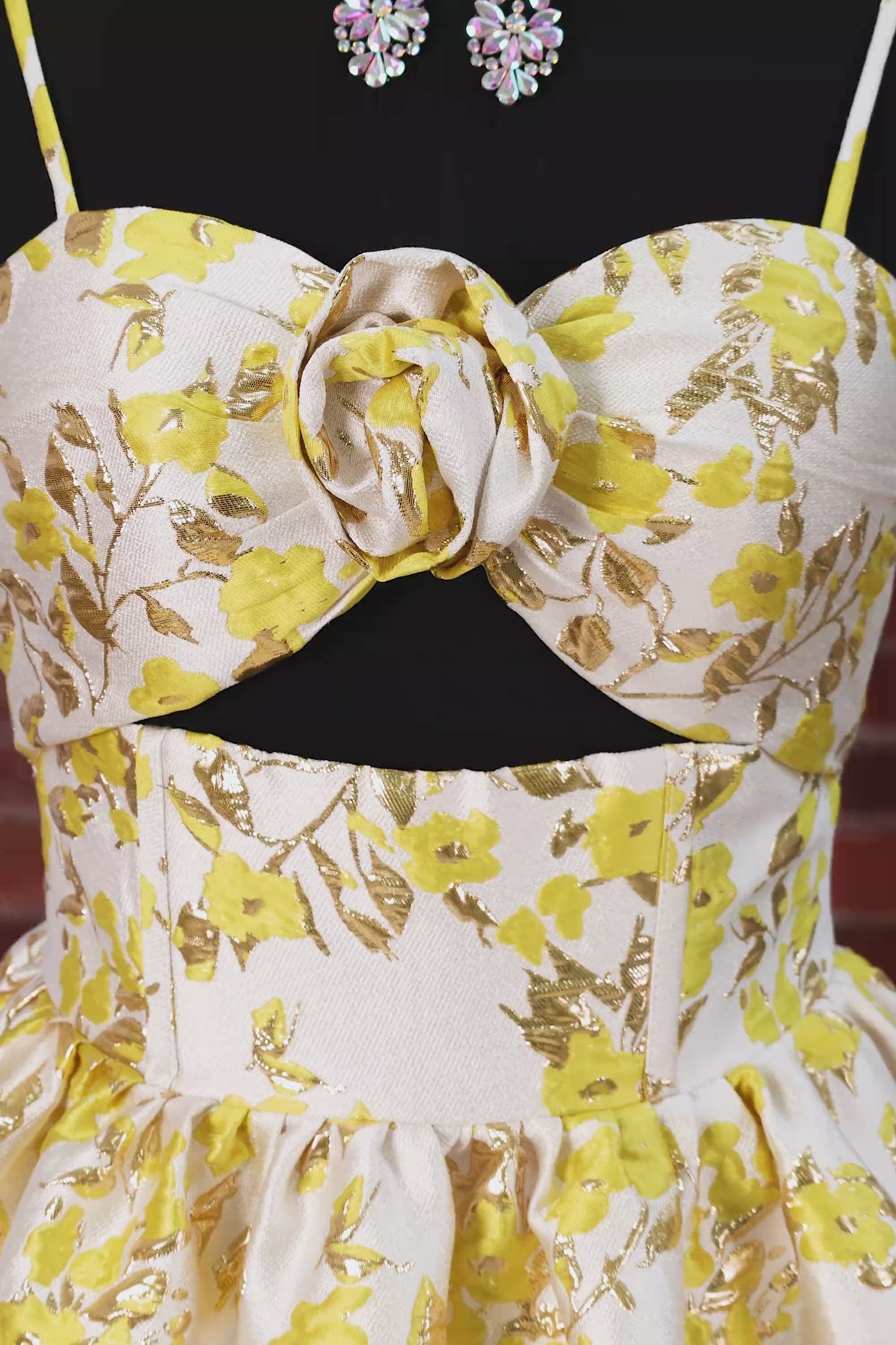 Butter Yellow Floral Short A Line Keyhole Homecoming Dress with 3D Flower