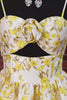 Butter Yellow Floral Short A Line Keyhole Homecoming Dress with 3D Flower