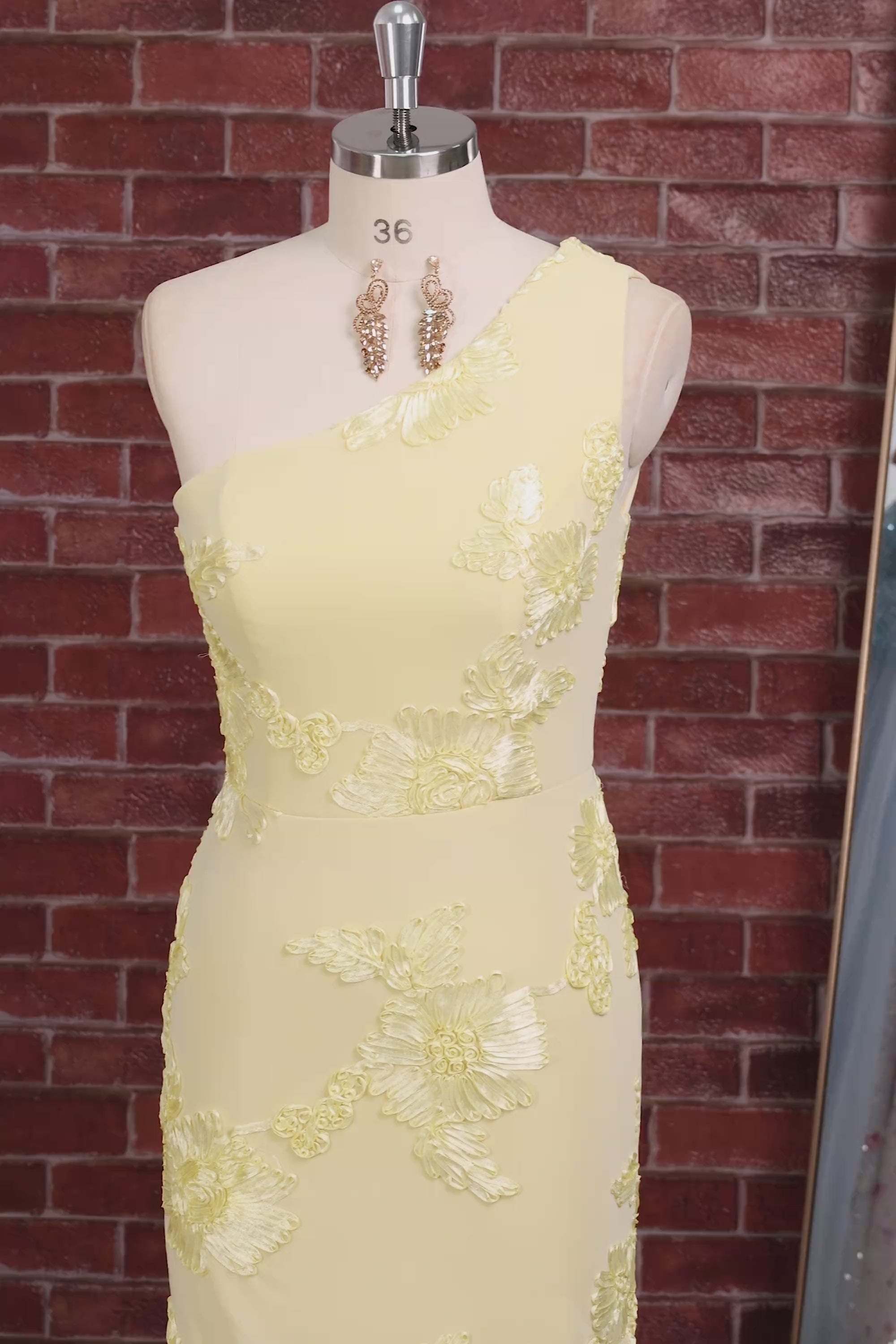 Butter Yellow One Shoulder Floral Tight Short Homecoming Dress