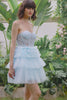 Cute A-Line Sweetheart Blue Corset Short Homecoming Dress with Ruffles