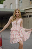 Pink A Line Tiered Floral Short Corset Homecoming Dress with Bow