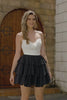 Black and White Floral Tiered Short Homecoming Dress with Ruffles