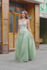 Sage Floral Spaghetti Straps Long Prom Dress with Lace
