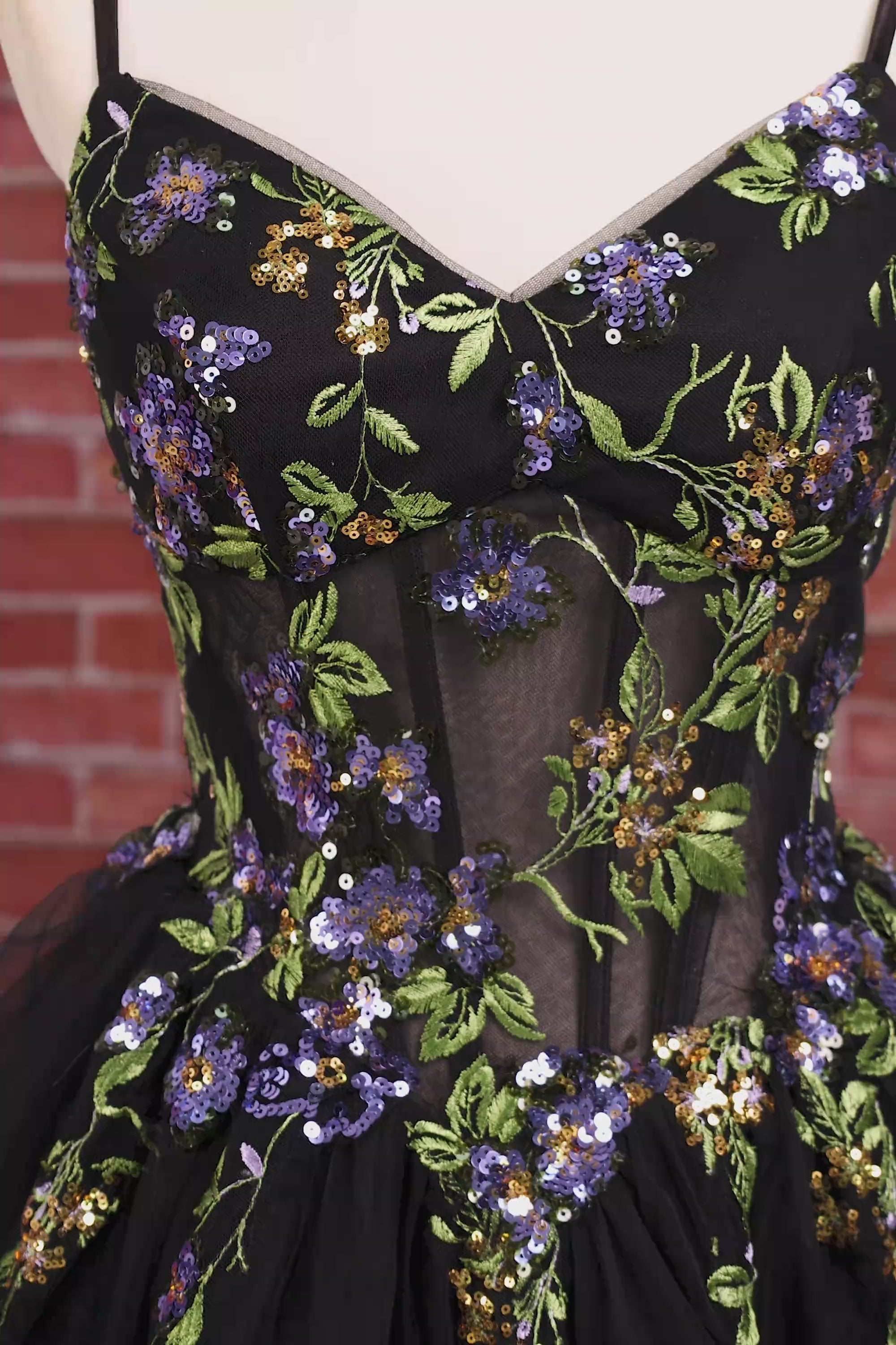 Floral Black Corset Ruffled A-Line Short Homecoming Dress