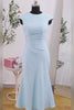Simple White Crew Neck Bodycon Ruched Midi Rehearsal Dinner Dress