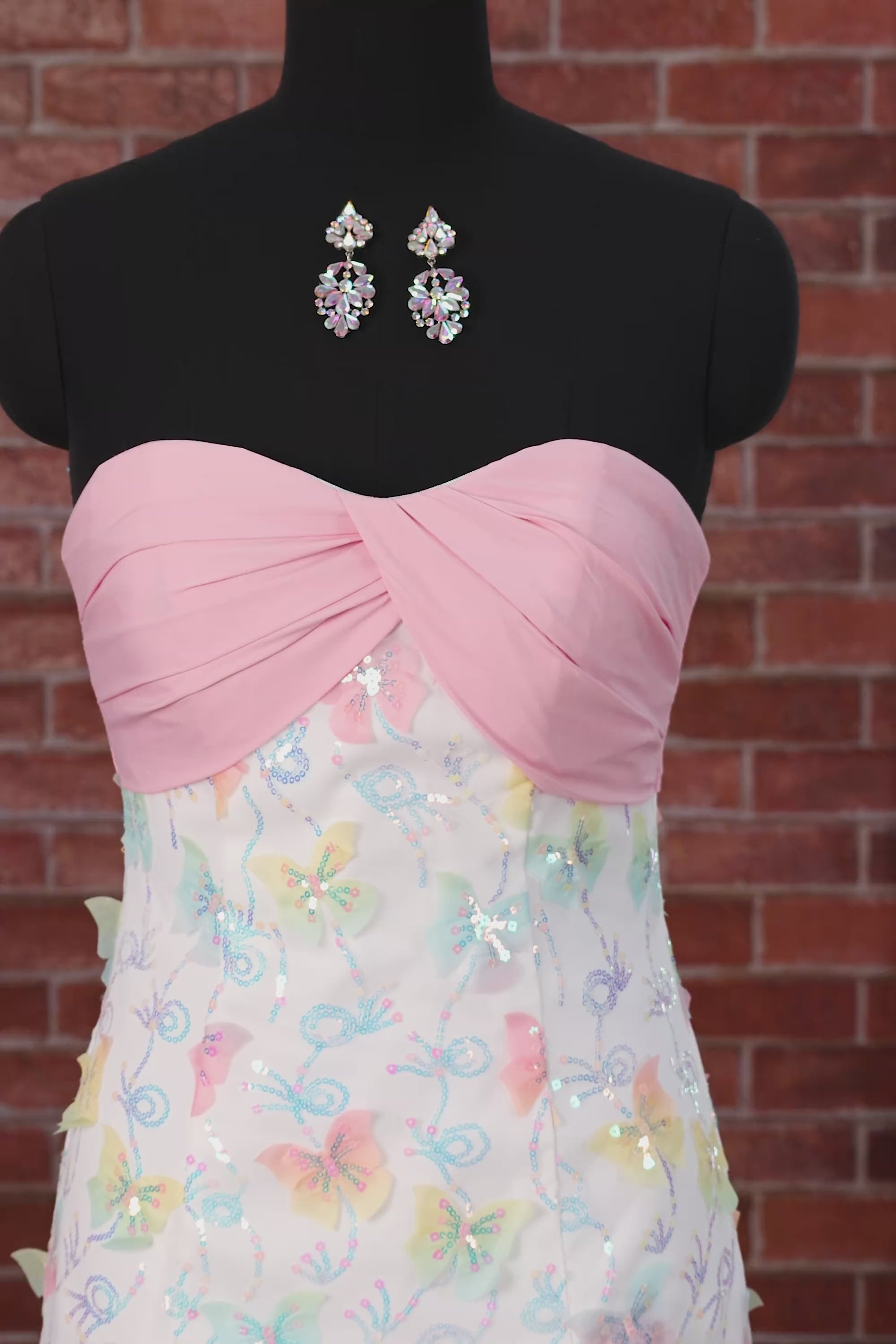 Sparkly Pink and White Floral Tight Short Strapless Beaded Graduation Dress